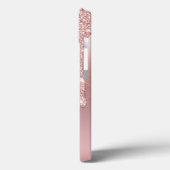 Coques Case-Mate iPhone Rose Gold Monogramme Nommé Paillettes Goutte Rose (Verso / Gauche)