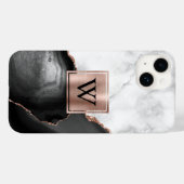 Coques Case-Mate iPhone Rose Gold Noir Agate Marbre Blanc Monogramme (Verso (horizontal))