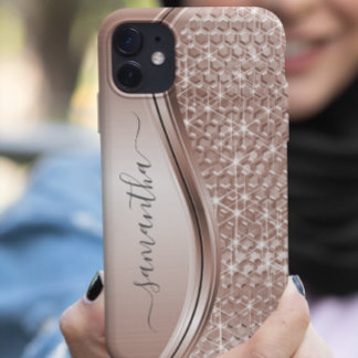 Coque Pour iPhone 14 Rose Gold Nom manuscrit Parties scintillant Sparkl