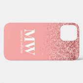 Coques Case-Mate iPhone Rose Gold Pailleté Élégant Script Monogrammé (Verso (horizontal))