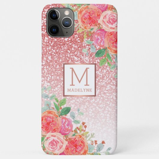 Coques Case-Mate iPhone Rose Gold Parties scintillant Aquarelle Floral Nom (Dos)