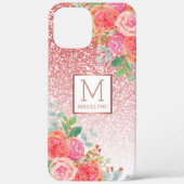 Coques Case-Mate iPhone Rose Gold Parties scintillant Aquarelle Floral Nom (Verso)