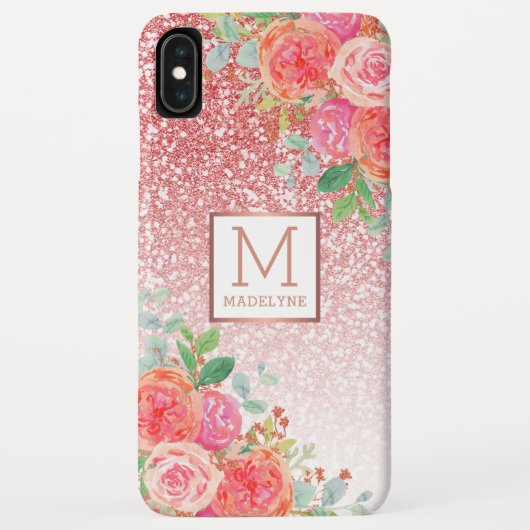 Coques Case-Mate iPhone Rose Gold Parties scintillant Aquarelle Floral Nom (Dos)