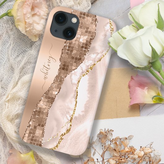 Coques Case-Mate iPhone Rose Gold Parties scintillant marbre Agate moderne