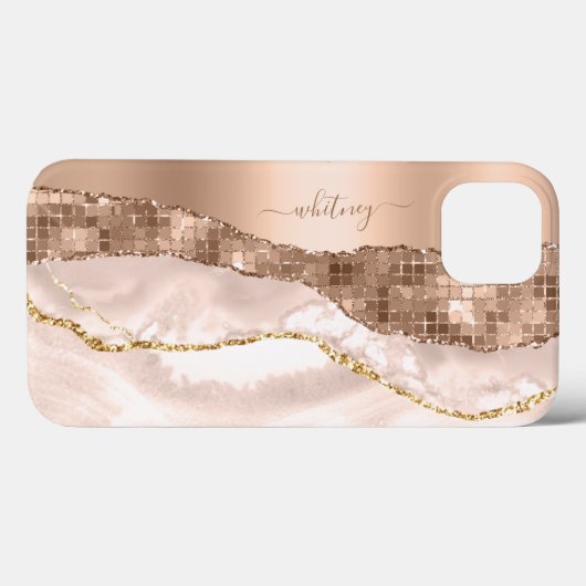 Coques Case-Mate iPhone Rose Gold Parties scintillant marbre Agate moderne (Verso (horizontal))