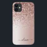 Case-Mate iPhone Case Rose Gold - Parties scintillant rose pâle Nom du m<br><div class="desc">Rose Gold - Blush Pink Faux Foil Foil Metallic Sparkle and Dripping Parties scintillant brossé Métal Monogramme Nom et téléphone initial. Cela rend le cadeau parfait pour 16 ans,  mariage,  douche nuptiale,  anniversaire,  baby shower ou bachelorette pour quelqu'un qui aime le luxe glam et les styles chic.</div>
