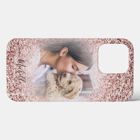 Coques Case-Mate iPhone Rose Gold Parties scintillant Sparkle Photo Monogr (Verso (horizontal))
