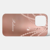 Coques Case-Mate iPhone Rose Gold Perles Diamants Monogram Bling Glam (Verso (horizontal))