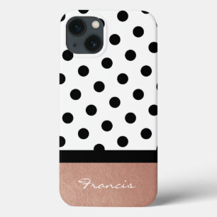 Etui iPhone Case-Mate Rose Gold Personnalisé Blanc et Noir à pois