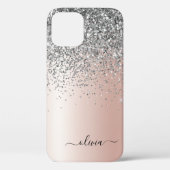 Coques Case-Mate iPhone Rose Gold - Rose Pâle et Argent Paillettes Monogra (Verso)