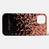 Coques Case-Mate iPhone Rose Gold Rose Poudrée Noir Paillettes Monogram No (Verso (horizontal))