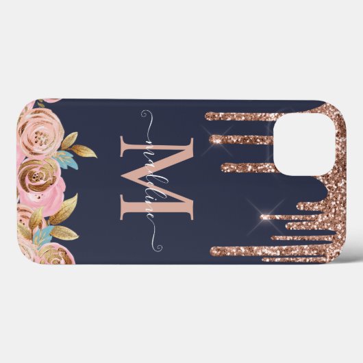 Coques Case-Mate iPhone Rose Gold Sparkle Glam Parties scintillant Monogra (Verso (horizontal))