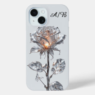 Coque Pour iPhone 15 Rose métallique argent lumineuse