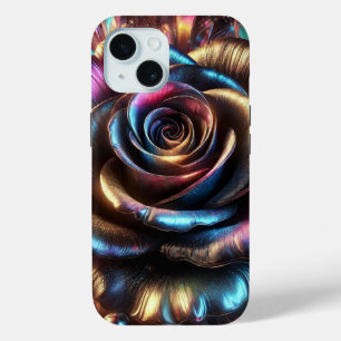 Coque Pour iPhone 15 Rose métallique multicolore avec Flouris Vibrants