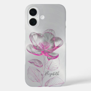 Coques iPhone 16 Rose métallique rose Argent Ajouter un nom