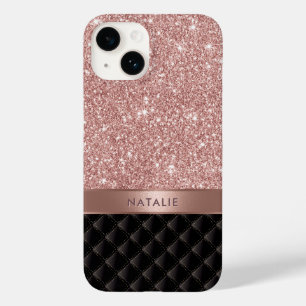 Coque Pour iPhone 14 Rose moderne Gold Parties scintillant Black Luxe N
