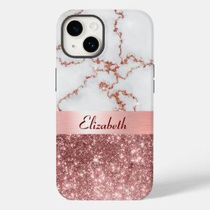 Coque Pour iPhone 14 Rose moderne Marbre d'or Faux Parties scintillant 