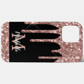 Coques Case-Mate iPhone Rose moderne Monogrammed Gold Parties scintillant  (Verso (horizontal))
