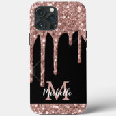 Coques Case-Mate iPhone Rose moderne Monogrammed Gold Parties scintillant (Verso)