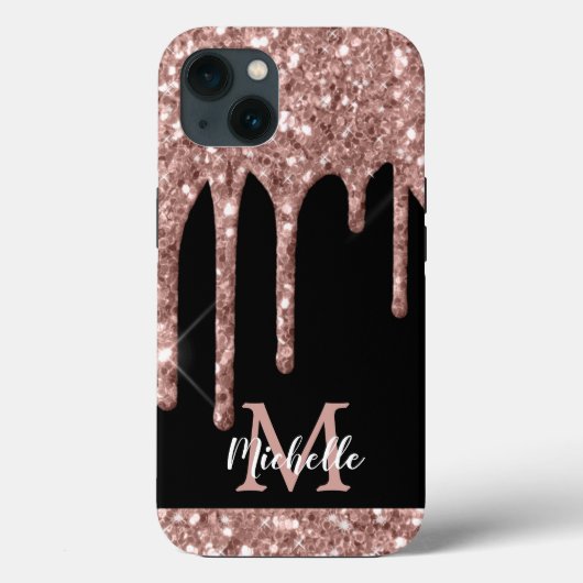 Coques Case-Mate iPhone Rose moderne Monogrammed Gold Parties scintillant (Verso)