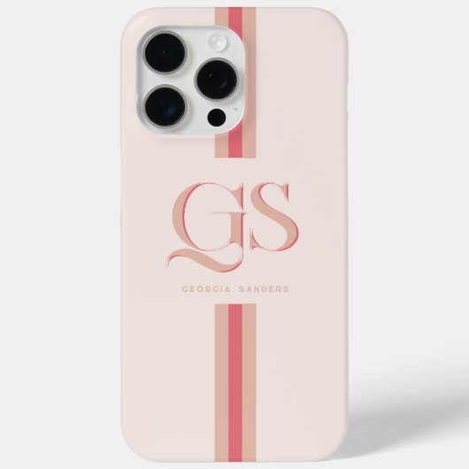 Coques Case-Mate iPhone Rose | Monogramme à rayures chics (Verso)