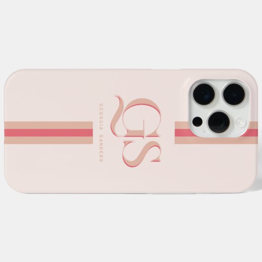 Coques Case-Mate iPhone Rose | Monogramme à rayures chics (Verso (horizontal))