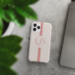 Coque iPhone 15 Pro Max Rose | Monogramme à rayures chics<br><div class="desc">Améliorez votre style quotidien avec le rose | Chic Stripes Monogram Téléphone Case, où l'élégance rencontre l'expression personnelle. Ce coque présente un monogramme joliment conçu avec des initiales serif audacieuses et classiques, affichées en évidence au centre, avec votre nom élégamment écrit ci-dessous. La combinaison de teintes roses douces et de...</div>