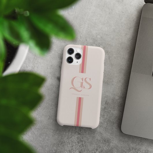 Coques Case-Mate iPhone Rose | Monogramme à rayures chics