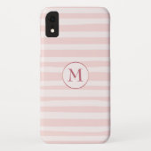 Coques Case-Mate iPhone Rose Monogramme de rayures rose vif Personnalisé (Dos)