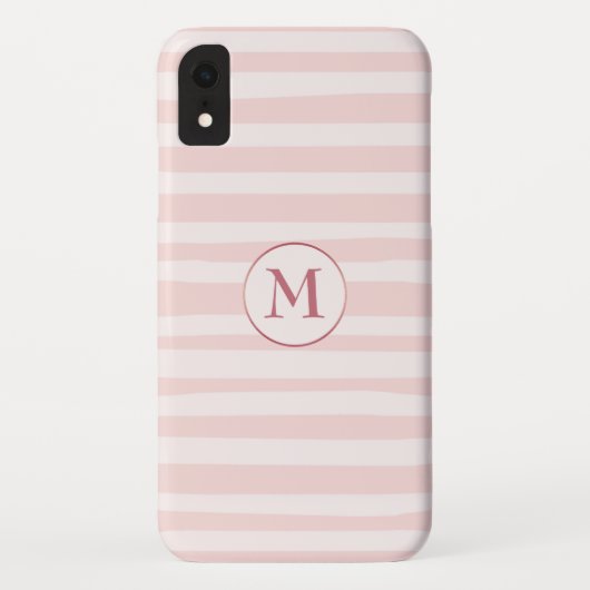 Coques Case-Mate iPhone Rose Monogramme de rayures rose vif Personnalisé (Dos)