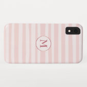 Coques Case-Mate iPhone Rose Monogramme de rayures rose vif Personnalisé (Dos (Horizontal))