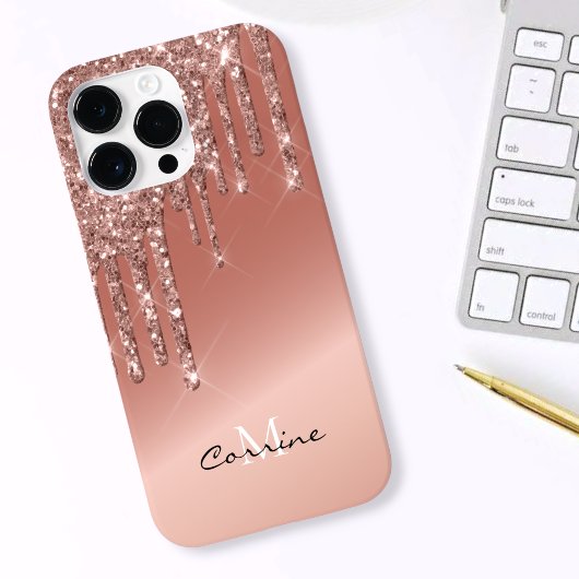 Coques Case-Mate iPhone Rose Monogramme Parties scintillant de goutte côté