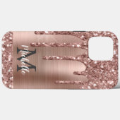 Coques Case-Mate iPhone Rose monogramme Parties scintillant d'or sur métal (Verso (horizontal))