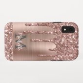 Coques Case-Mate iPhone Rose monogramme Parties scintillant d'or sur métal (Dos (Horizontal))