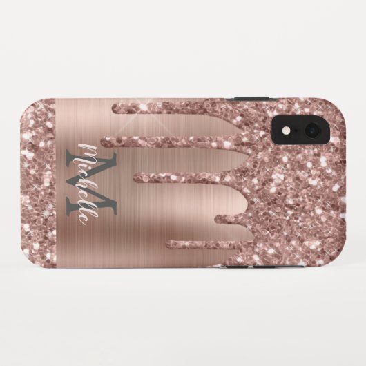 Coques Case-Mate iPhone Rose monogramme Parties scintillant d'or sur métal (Dos (Horizontal))