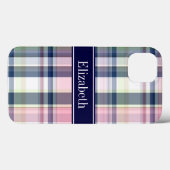Coques Case-Mate iPhone Rose Navy Vert Blanc Prépa Madras N Monogramme (Verso (horizontal))