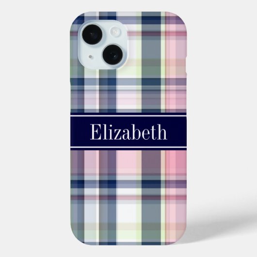 Coques Case-Mate iPhone Rose Navy Vert Blanc Prépa Madras N Monogramme (Verso)