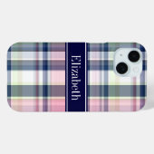 Coques Case-Mate iPhone Rose Navy Vert Blanc Prépa Madras N Monogramme (Verso (horizontal))