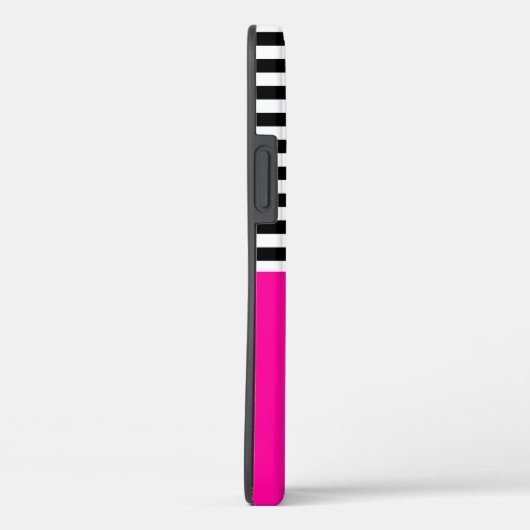 Coques Case-Mate iPhone Rose néon avec rayures noires et blanches (Verso / Droite)