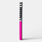 Coques Case-Mate iPhone Rose néon avec rayures noires et blanches (Verso / Gauche)