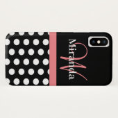 Coques Case-Mate iPhone Rose noir blanc Polka point Monogramme (Dos (Horizontal))