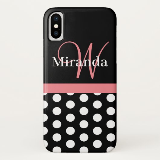 Coques Case-Mate iPhone Rose noir blanc Polka point Monogramme (Dos)