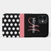Coques Case-Mate iPhone Rose noir blanc Polka point Monogramme (Dos (Horizontal))