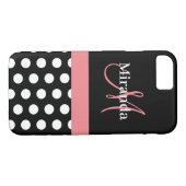 Coques Case-Mate iPhone Rose noir blanc Polka point Monogramme (Dos (Horizontal))