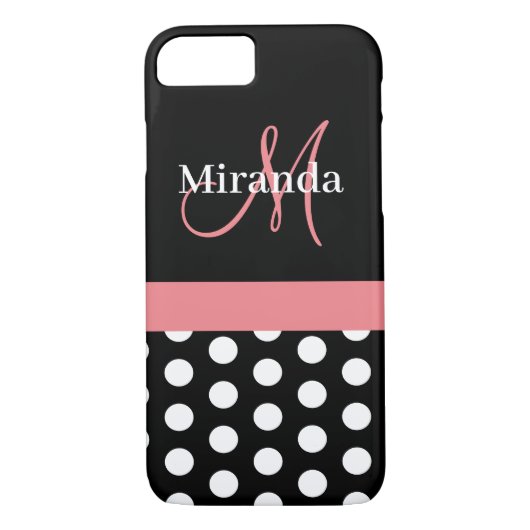 Coques Case-Mate iPhone Rose noir blanc Polka point Monogramme (Dos)