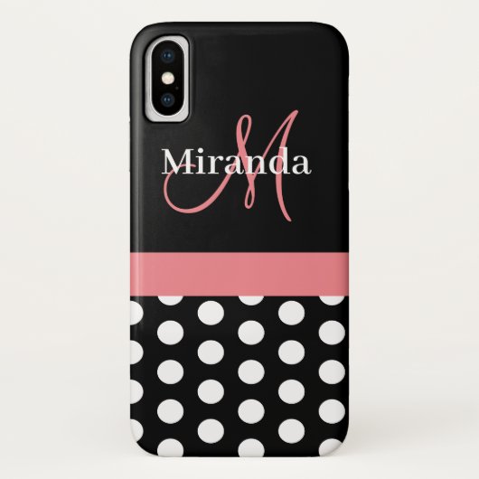 Coques Case-Mate iPhone Rose noir blanc Polka point Monogramme (Dos)