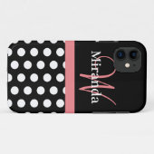 Coques Case-Mate iPhone Rose noir blanc Polka point Monogramme (Dos (Horizontal))