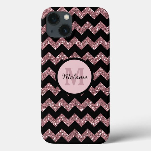 Coques Case-Mate iPhone Rose noir Chevron rose Parties scintillant Monogra (Verso)