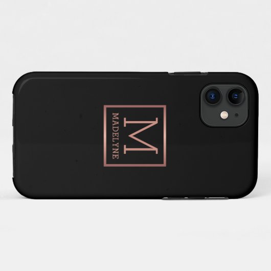 Coques Case-Mate iPhone Rose noir Monogramme or élégant (Dos (Horizontal))