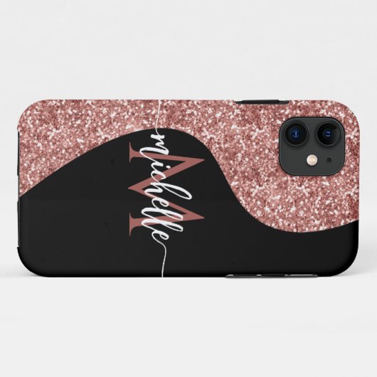Coques Case-Mate iPhone Rose noir monogramme Parties scintillant rose-bleu (Dos (Horizontal))